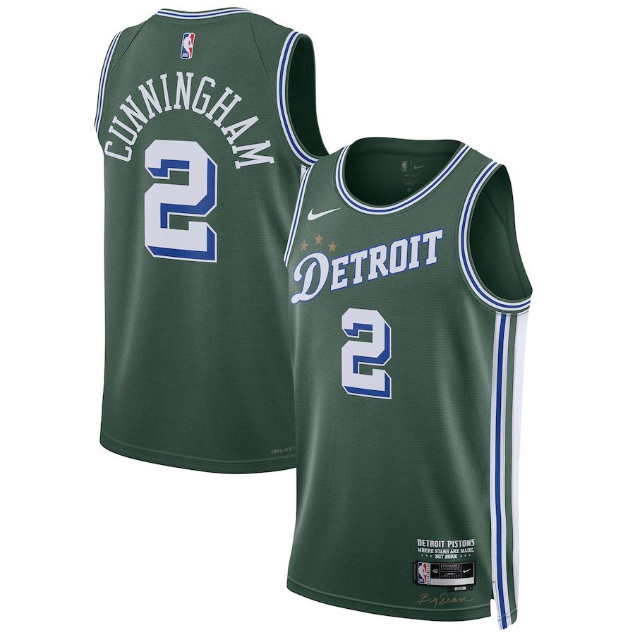 Men Detroit Pistons #2 Cade Cunningham Nike Green City Edition 2022-23 Swingman NBA Jersey